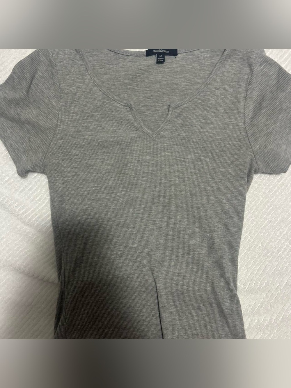 Ambiance Heather Gray Ribbed V-Neck Short Sleeve Top